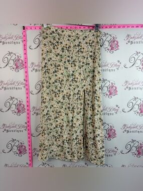 H&M Cream Floral Midi Skirt with Green, Black, Yellow, Orange Accents